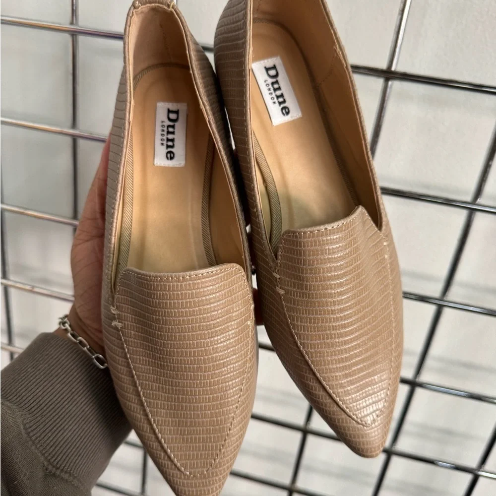 Dune London Haiti Taupe Croc Embossed Pointed Toe Ballet Flats Womens Size 36 6